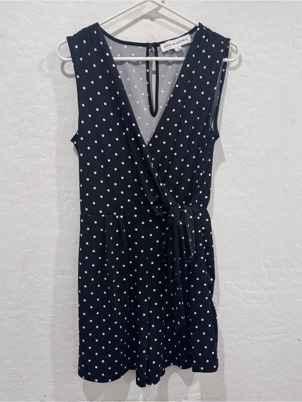 Emma & Michele Black White Polka Dot Sleeveless Wrap Romper Womens Medium